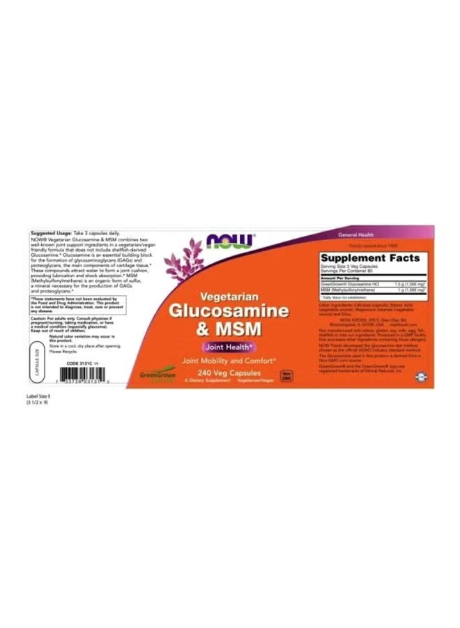 now Dietary supplement. Plant-based glucosamine and methylsulfonylmethane, 240 vegetarian capsules - Image 3